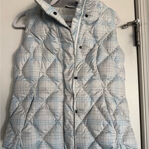 Eddie Bauer Women's Light Blue Plaid Quilted Down Vest